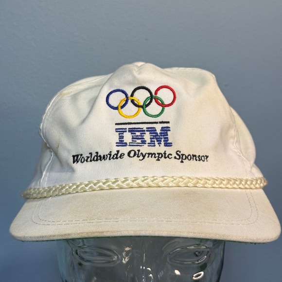 Vintage IBM Worldwide Olympic Sponsor Sportcap Supreme White Rope Hat Leather